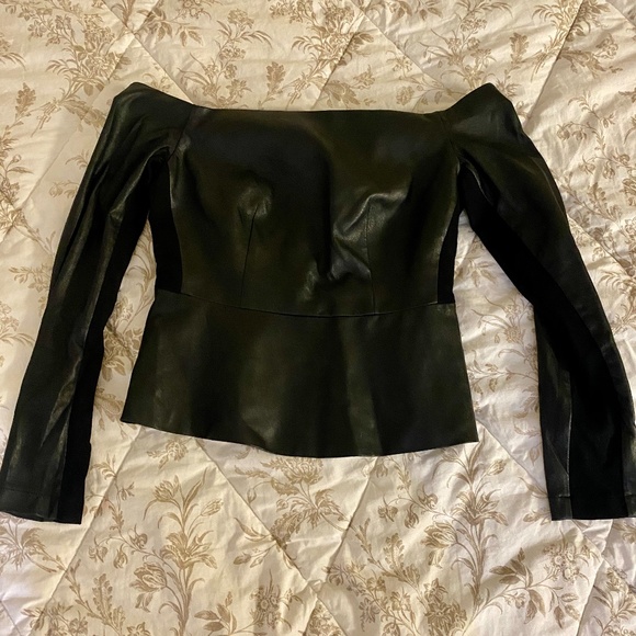 BCBGMaxAzria off-shoulder leather top - Picture 1 of 5